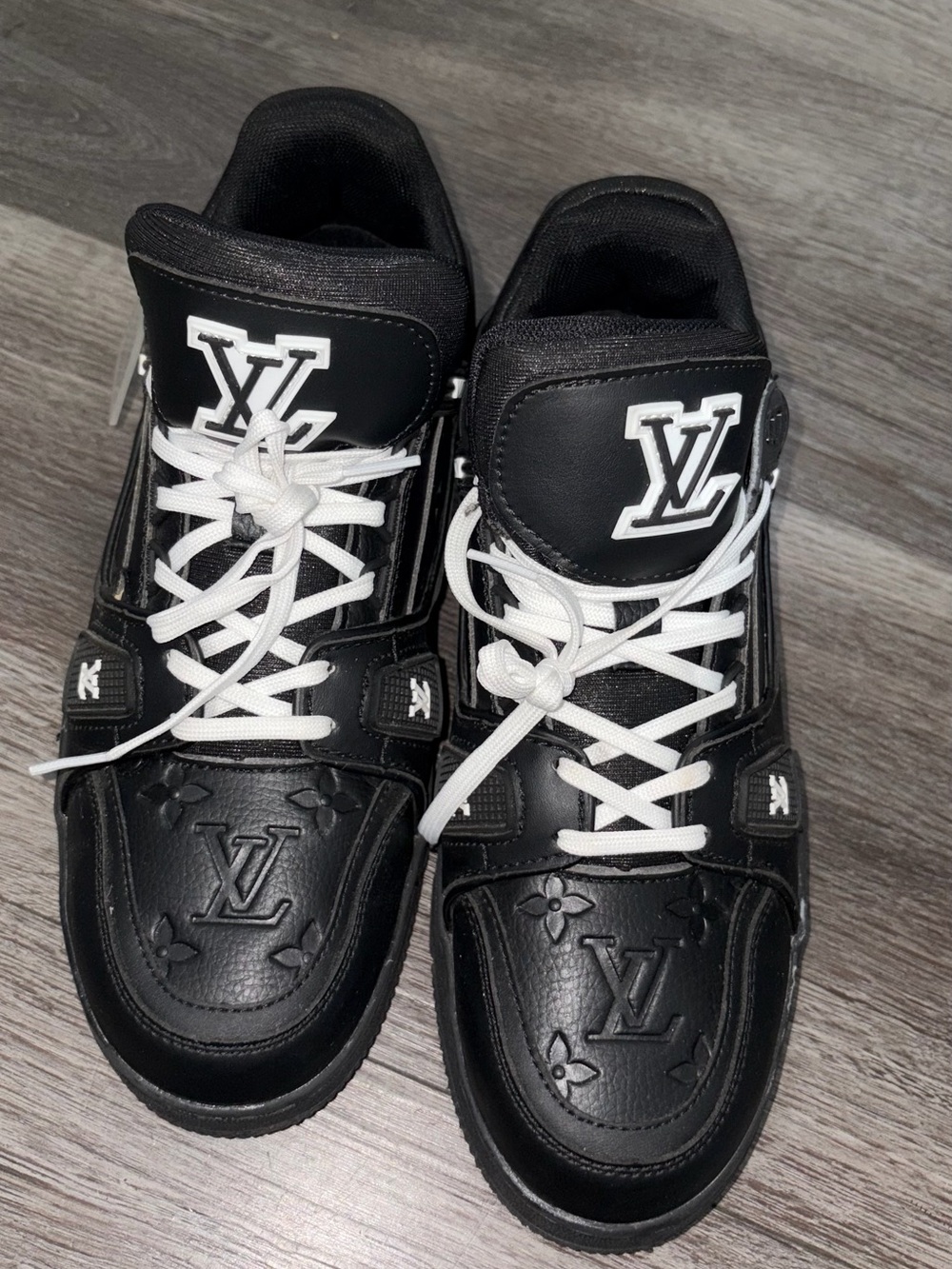 Louis Vuitton Black Leather Men’s Low-Top Sneakers with White Laces
